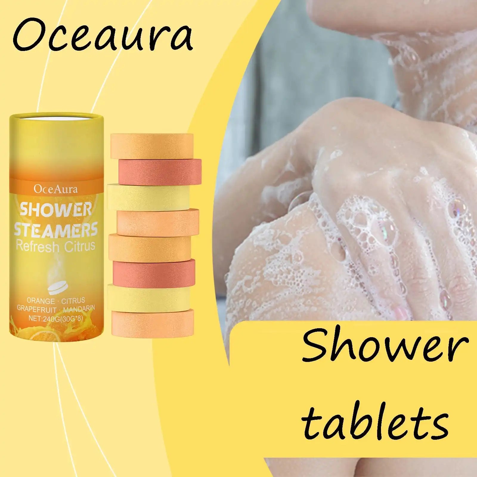Oceaura Citrus Shower Tablets – Daily Gentle Body Cleanser, Moisturizing & Dryness Relief, Provides Lasting Fresh Fragrance, Effective Dirt Removal, Refreshing Shower Experience - Loc vibes only