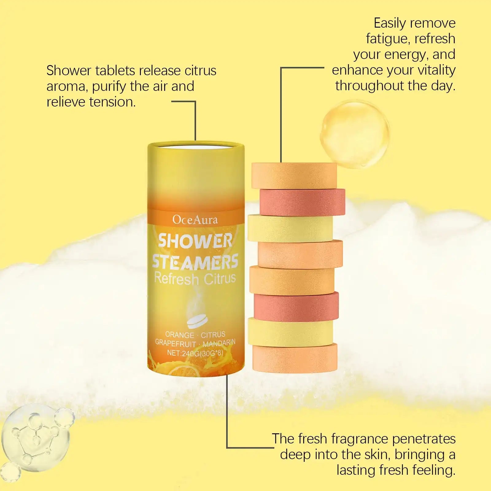Oceaura Citrus Shower Tablets – Daily Gentle Body Cleanser, Moisturizing & Dryness Relief, Provides Lasting Fresh Fragrance, Effective Dirt Removal, Refreshing Shower Experience - Loc vibes only