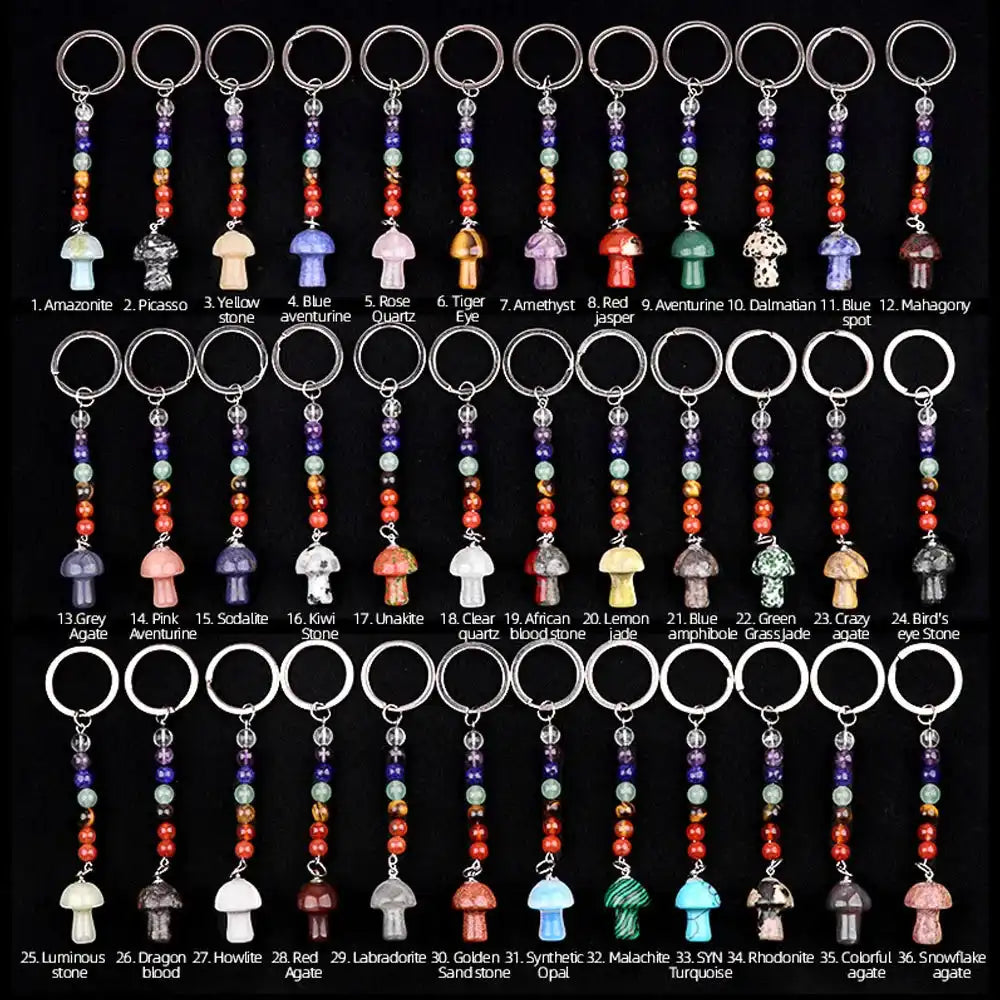 Natural Stone Chakra Mushroom Keychain – Reiki Crystal Energy Car Charm - Loc vibes only